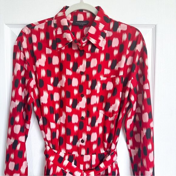 Piazza Sempione Made In Italy FR 46 (US 10) Paint Dash-Print Belted Shirt Dress - Picture 2 of 12